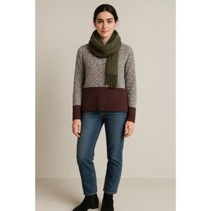 L.L.Bean Cotton Linen Sweater XS Colorblock Knit Cottagecore Preppy Cozy Fall‎